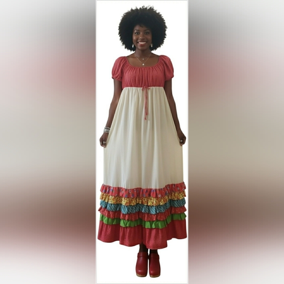 Vintage Dresses & Skirts - Vintage 70s Young Miss Morton Prairie Folk Peasant Cottage Grandma Maxi Dress